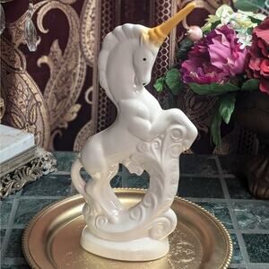 Large Vintage 13" White Ceramic Unicorn Figurine Magical Mythical Fantasy Statue